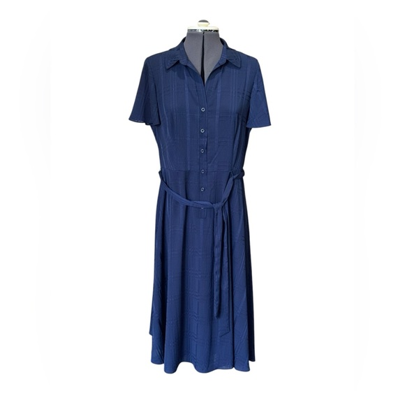 London Times by Chico’s Flutter Sleeve Solid Navy Dress - Picture 1 of 13